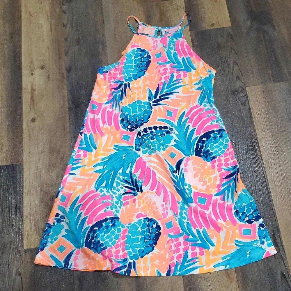 Lilly Pulitzer neon multicolored pineapple pattern Pima cotton mini dress